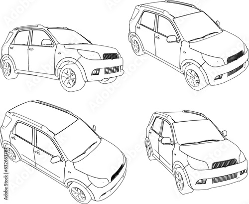 Vector sketch illustration of 4wd minivan car design for adventure in forest and desertVector sketch illustration of 4wd minivan car design for adventure in forest and desert photo