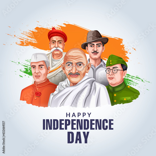 Independence Day celebrations, 15th August with freedom fighters poster template.