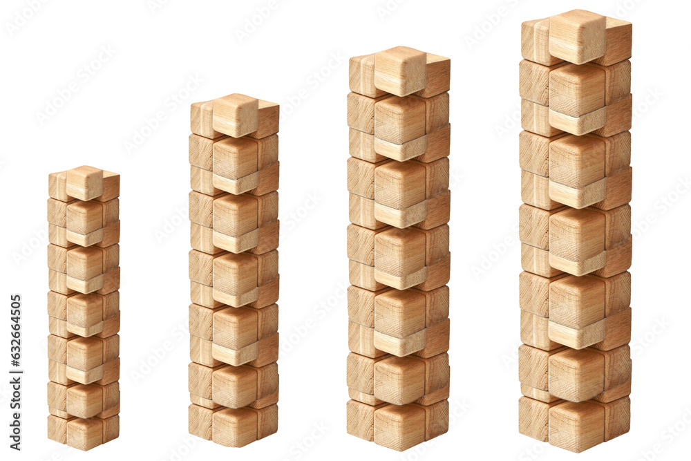 Towers from wooden blocks isolated on a white. Concept of technology, business, construction planning. Copy space. Wood blocks game. Building blocks for children. Towers from wooden blocks isolated on a white. Concept of technology, business, construction planning. Copy space. Wood blocks game. Building blocks for children.