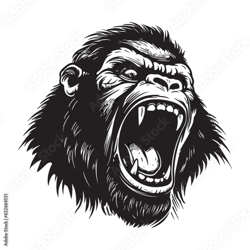 Screaming ferocious gorilla head, vector illustration isolated on white background.