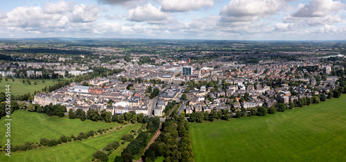Aerial townscape view of Harrogate skyline and The Stray public park © teamjackson