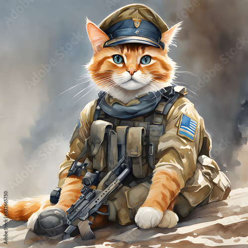 Military cat. Generative AI