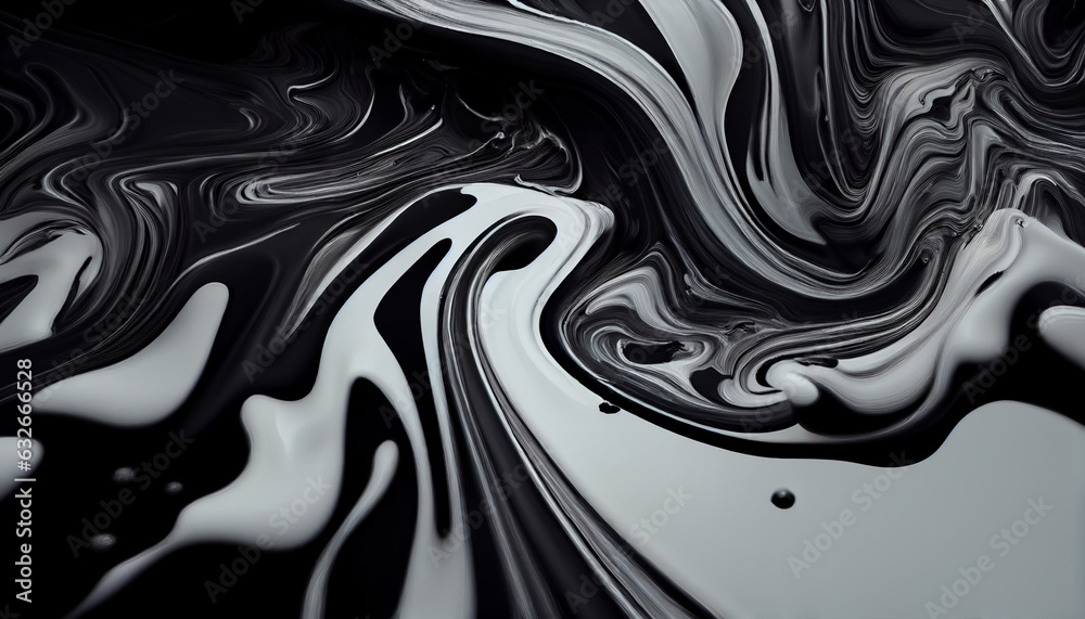 Abstract black and white marble texture background. Fluid art painting, Ai generated image