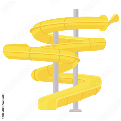Screw slide realistic waterpark pool aquapark aqua park isolated on white background. Yellow water slide