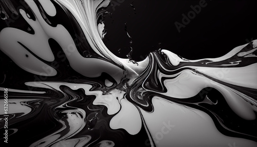 Abstract black and white marble texture background. Fluid art painting  Ai generated image