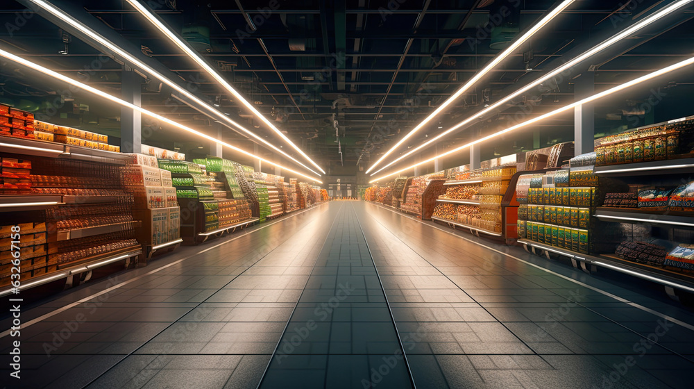 An Empty Supermarket Under Spotlight