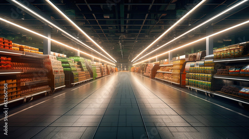 An Empty Supermarket Under Spotlight
