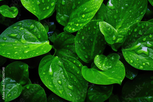 Refreshing Raindrops on Lush Green Leaves