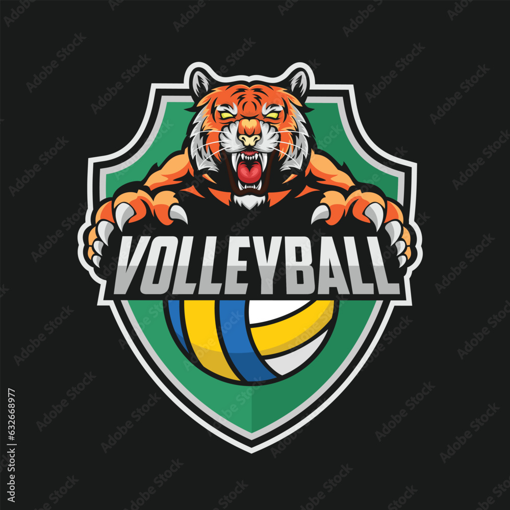 volleyball logo tiger vector art illustration design