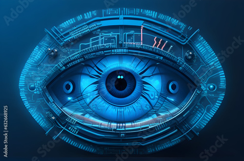 Electrifying Vision  3D Circuit Board Eye in Mesmerizing Blue Hue.