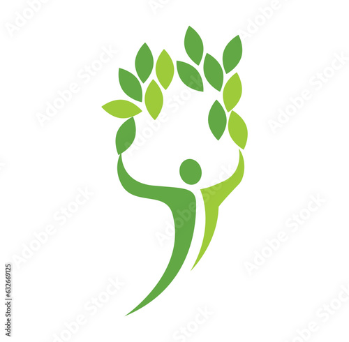 Fototapeta Naklejka Na Ścianę i Meble -  People tree logo with green leaves. Vector icon concept.