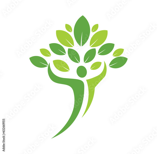 People tree logo with green leaves. Vector icon concept.