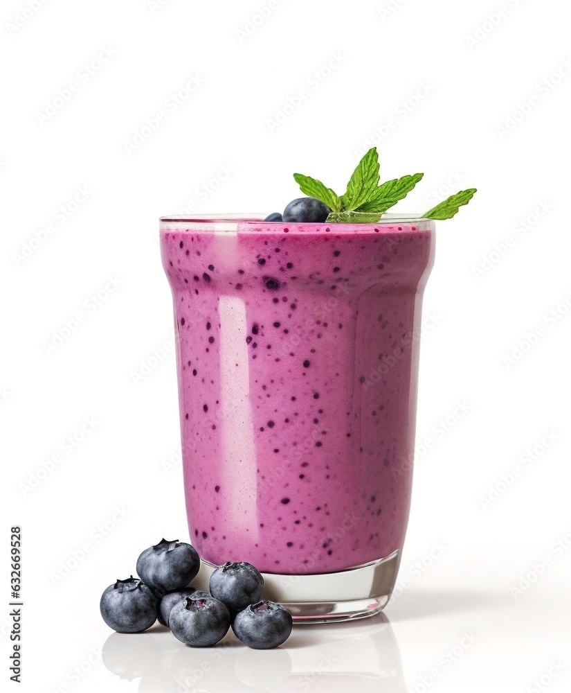Blueberry smoothie or milkshake in a glass with straw, fresh berries and mint. Summer refreshing drink Blueberry smoothie or milkshake in a glass with straw, fresh berries and mint. Summer refreshing drink