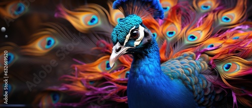 Portrait of beautiful peacock with feathers out. Generative AI