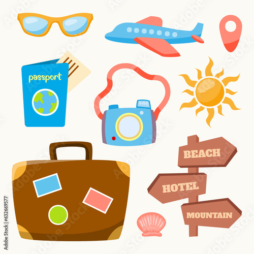 Cartoon adventure tourism bag and accessories stickers set