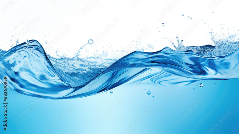 Water splashes and drops isolated on transparent background. Abstract background with blue water wave