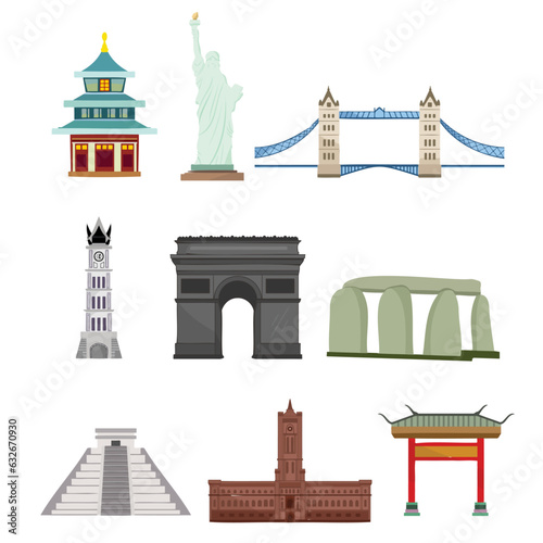 Set of beautiful miracle Landmarks around the world.