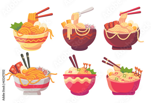 collection of various noodle kind in beautiful bowl