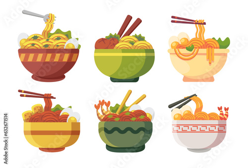 collection of various noodle kind in beautiful bowl
