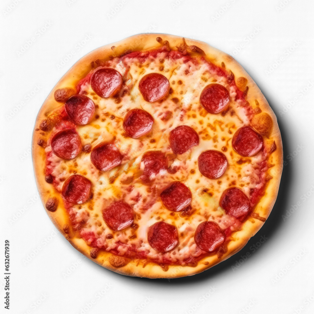 Pepperoni pizza isolated on transparent background top view Pepperoni pizza isolated on transparent background top view