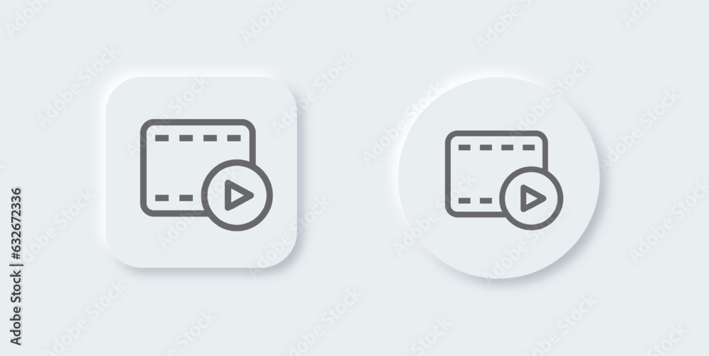 Cinema line icon in neomorphic design style. Video signs vector illustration. Cinema line icon in neomorphic design style. Video signs vector illustration.