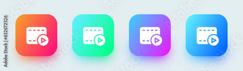 Cinema solid icon in square gradient colors. Video signs vector illustration.