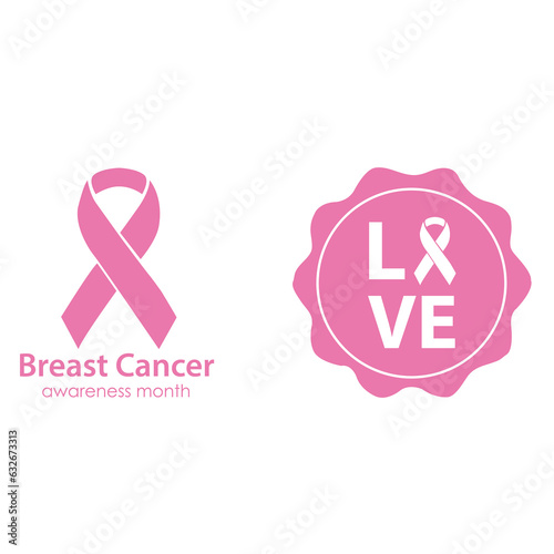  Iconos de cáncer de mama sobre un fondo blanco liso y aislado. Vista de frente y de cerca. Copy space photo