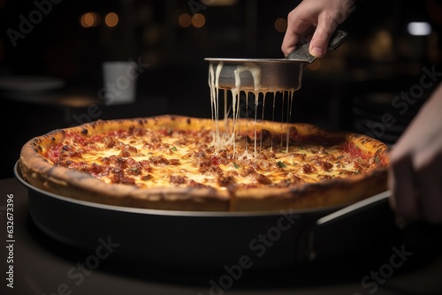 chicago style pizza served photo