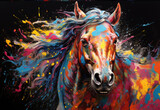 Mesmerizing and vibrant pop art horse, generated by AI, set against a clean white backdrop.