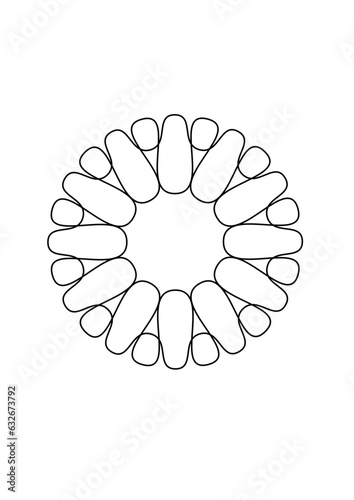 Rosette in form einer sternförmigen blüte aus kreisförmig angeordneten ovalen elementen