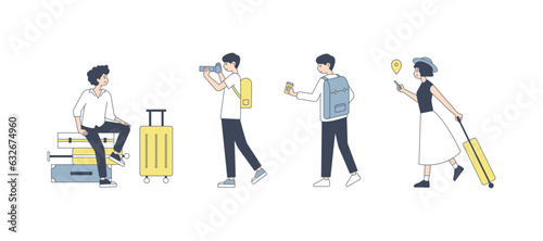 Various characters to go on a trip. flat design style minimal vector illustration
