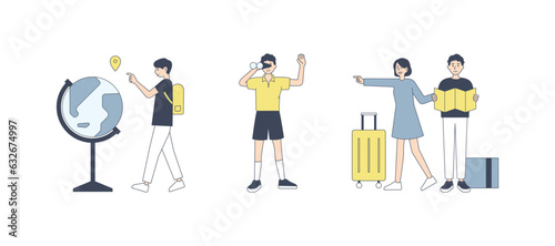 Various characters to go on a trip. flat design style minimal vector illustration