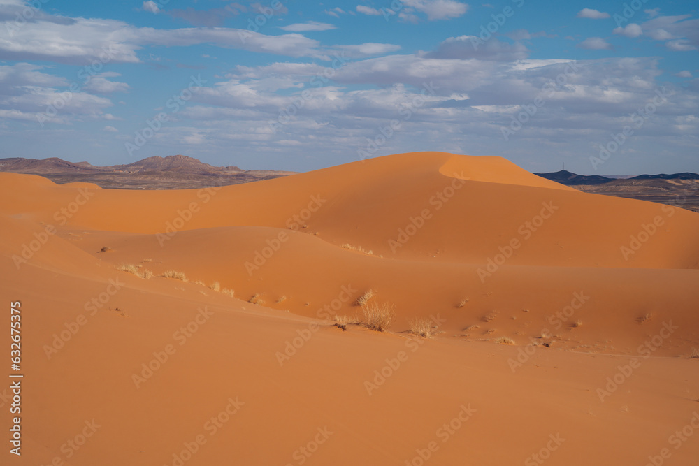 Sahara Morocco: Majestic desert expanse, offering golden dunes, captivating landscapes, and an enchanting experience under the starlit desert skies. High quality photo Sahara Morocco: Majestic desert expanse, offering golden dunes, captivating landscapes, and an enchanting experience under the starlit desert skies. High quality photo