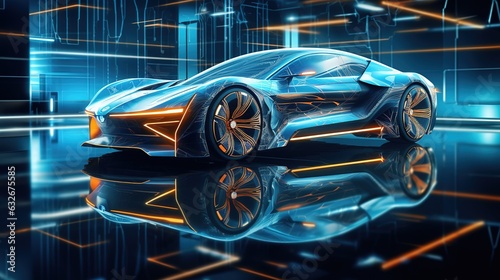 Car of the future, Futuristic service, scanning and automatic data analysis. car development. Generative AI