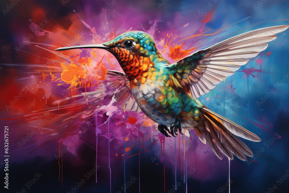 Obraz premium Hummingbird in Colorful Garden - AI Artistry.