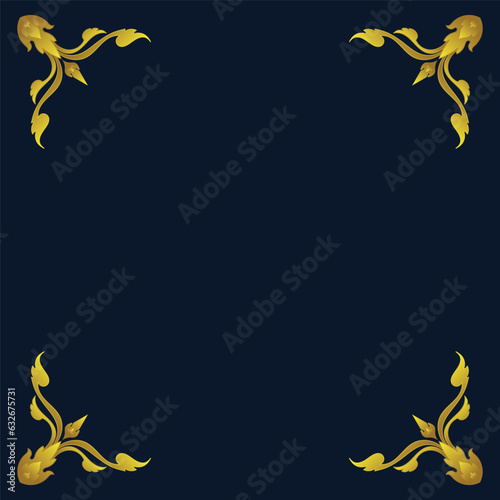 gold ornament frame on blue background Dark blue, elegant.