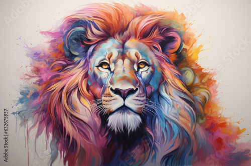 Vivid Lion in Colorful Wonderland.