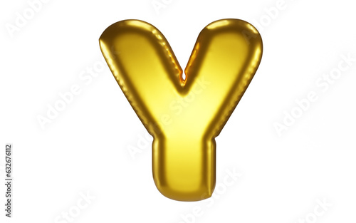 Golden balloon inflated alphabet letter on gray background