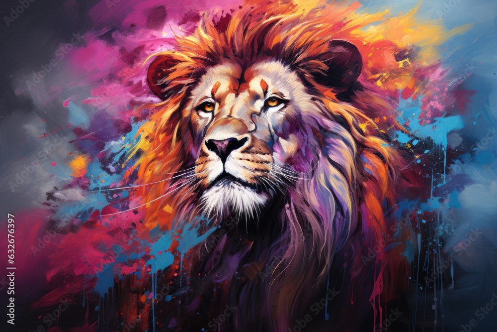 AI-Generated Colorful Lion.