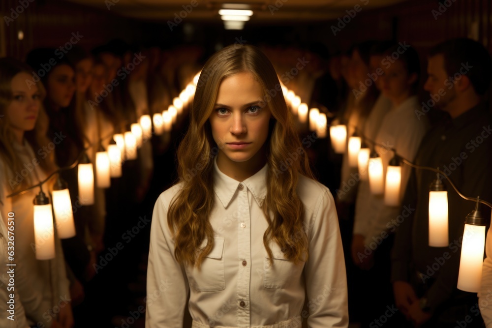 A woman standing in front of a group of people. AI. A woman standing in front of a group of people. AI.