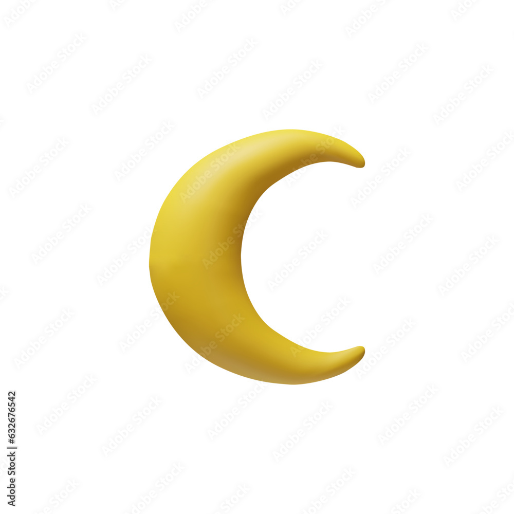 3D render moon in clay style. Vector yellow crescent. Arabic element for Ramadan selebration. Islamic symbol in plastic style. Space element in night sky 3D render moon in clay style. Vector yellow crescent. Arabic element for Ramadan selebration. Islamic symbol in plastic style. Space element in night sky