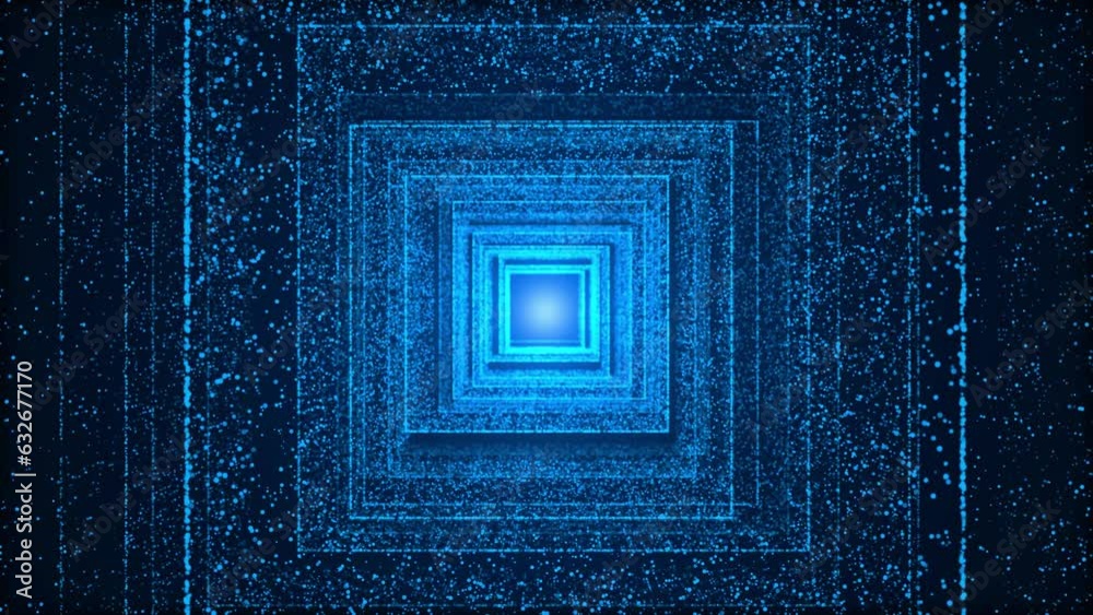 4K 3D Sci-fi background Plexus Digital Cyber space. Blue hi tech field Hologram glow particles lines matrix waves. flow, big data. product corporate promotion. Artificial Intelligence, Blockchain