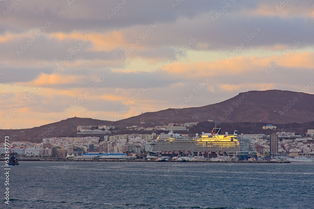 Cruise ship in port (Puerto de La Luz) in Las Palmas de Gran Canaria, Spain
