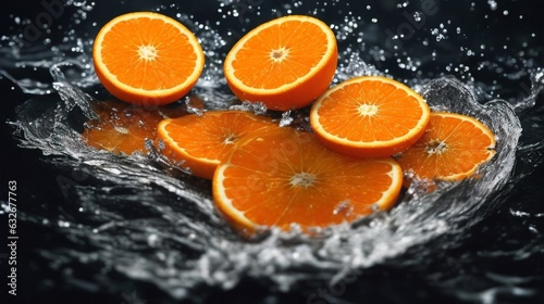 Fresh oranges and pure water splash