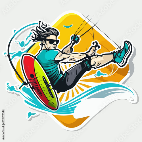 Kite boarding. Kitesurf freestyle. Sports disciplines. cartoon vector illustration.