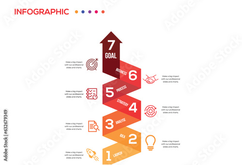 Growth arrow infographic template. 7 step of business growth.