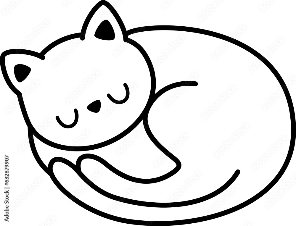white cat curled up sleeping flat style doodle cartoon element white cat curled up sleeping flat style doodle cartoon element