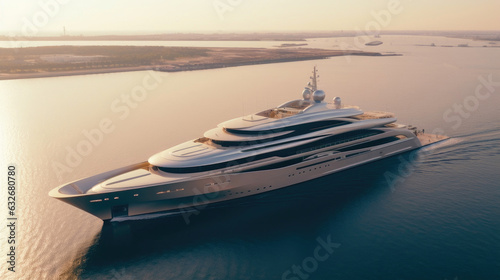Elegant Aerial View of a Magnificent Silver Megayacht photo