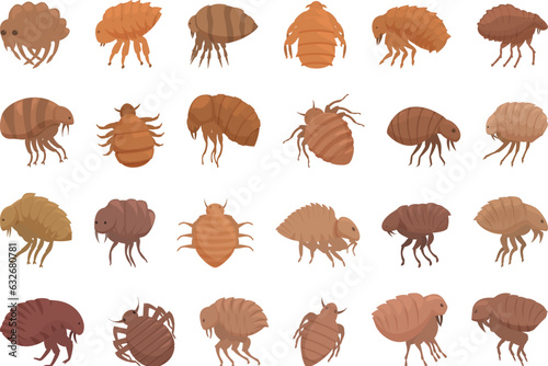 Flea icons set cartoon vector. Dog nature. Animal pet