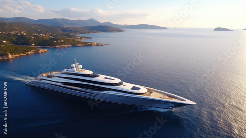 Sailing in Style: A Beautiful Silver Megayacht Seen from Above © Luba